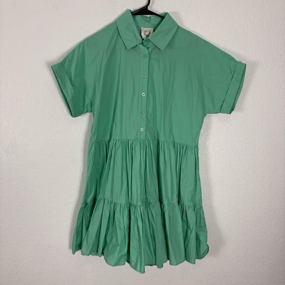 Lili Sidonio‎ Green Collared Short Sleeve Henley Mini Dress Size XS